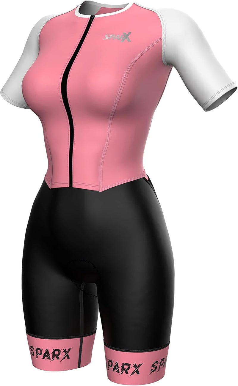 sparx Aero Triathlon Suit Women Short Sleeve Tri Suit Women Running Swimming Cycling Skinsuit (Rose Pink, Large) - Image 1